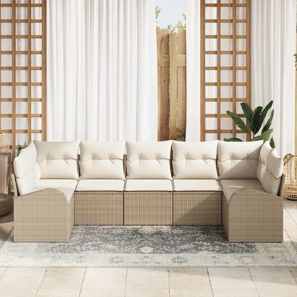 vidaXL Ensemble de canap&eacute; de jardin 7 pcs Beige et blanc polyrotin