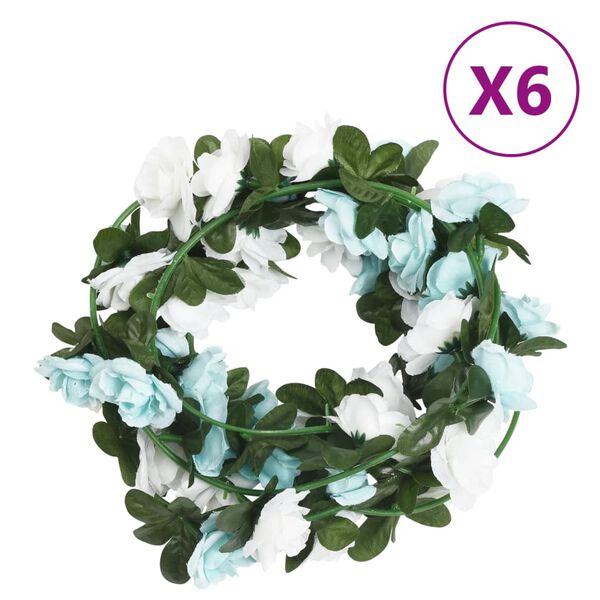 vidaXL Guirlandes de fleurs de No&euml;l 6 pcs bleu et blanc 240 cm