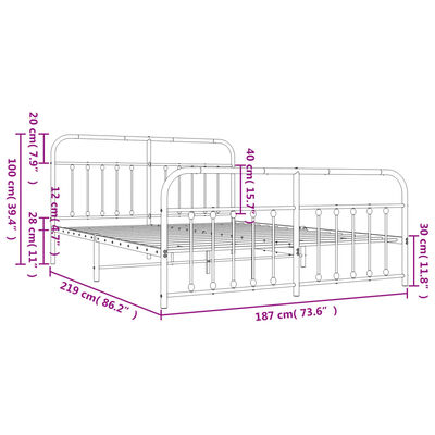 vidaXL Cadre de lit métal sans matelas et pied de lit blanc 183x213 cm