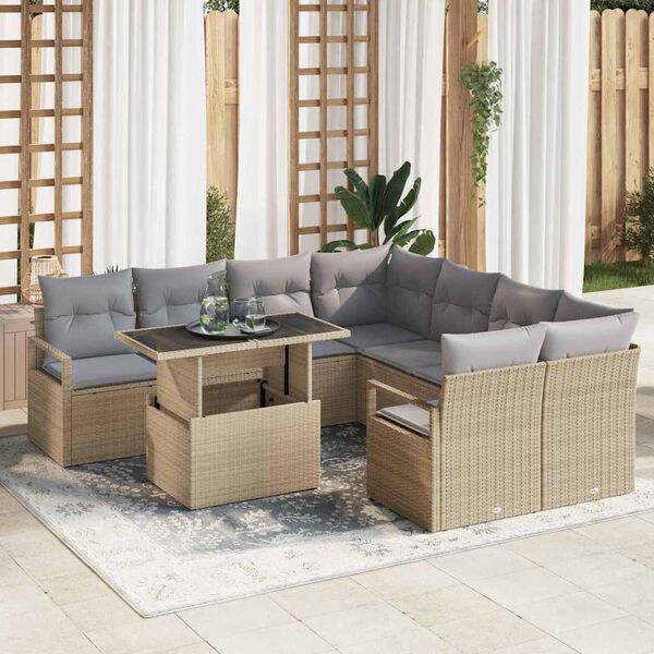vidaXL Ensemble de canap&eacute; de jardin 9 pcs Beige Poly rotin