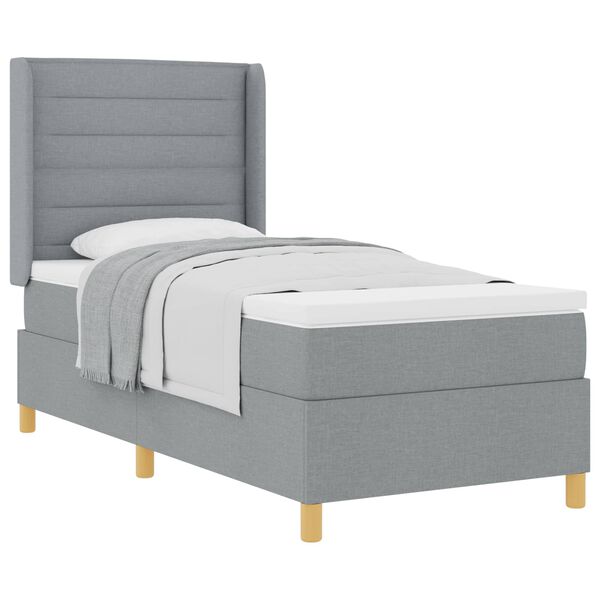 vidaXL Lit &agrave; ressorts avec matelas Gris clair 90 x 200 cm tissu