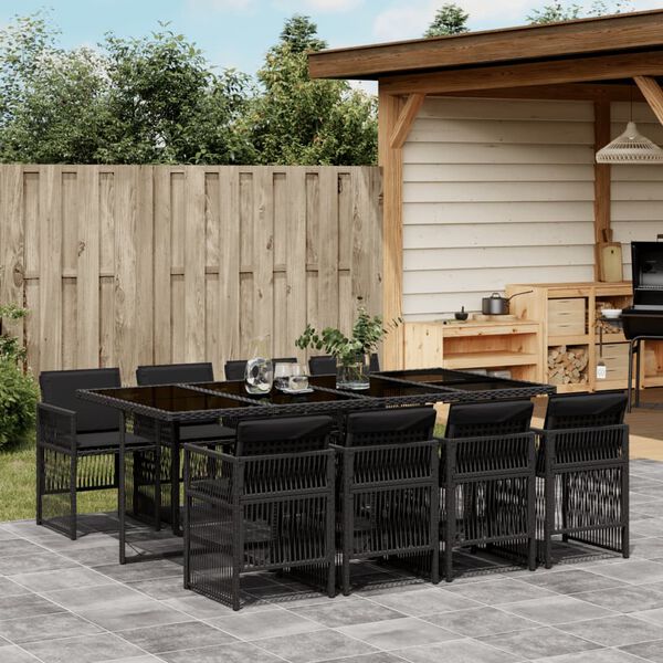 vidaXL Ensemble &agrave; manger de jardin 9pcs coussins noir r&eacute;sine tress&eacute;e
