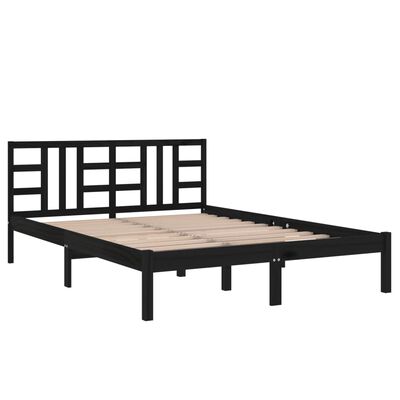 vidaXL Cadre de lit Noir Bois massif 135x190 cm Double