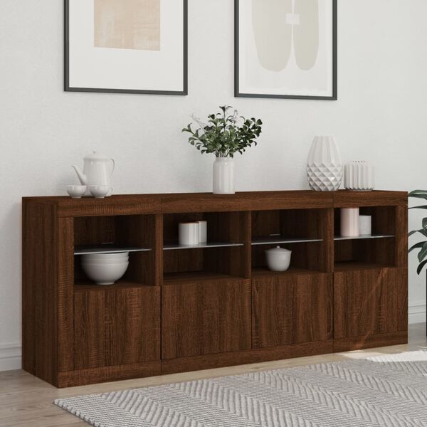 vidaXL Buffet avec lumi&egrave;res LED ch&ecirc;ne marron 163x37x67 cm