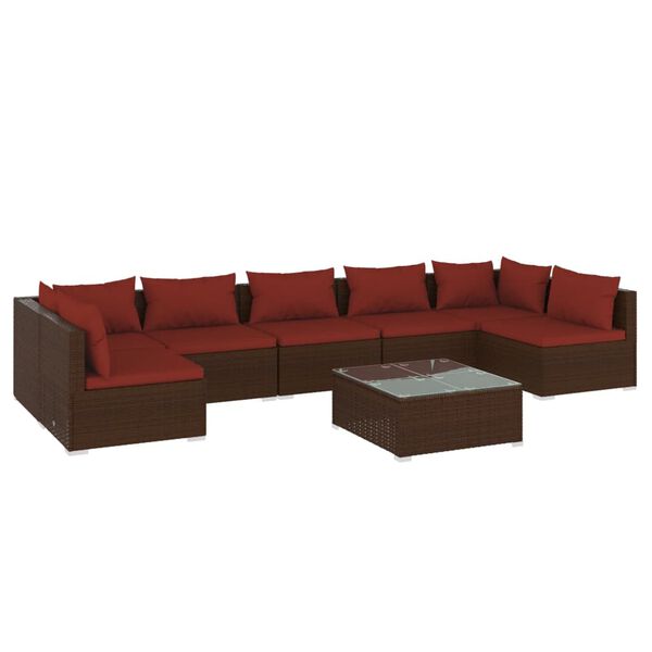 vidaXL Salon de jardin 8 pcs avec coussins R&eacute;sine tress&eacute;e Marron