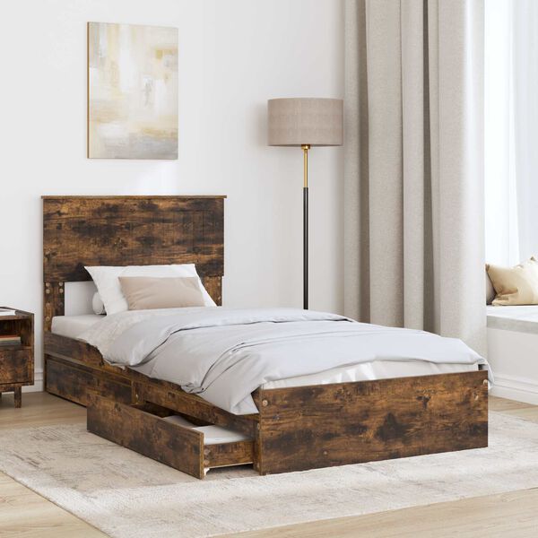 vidaXL Lit de Rangement Ch&ecirc;ne fum&eacute; 90 x 200 cm Bois d'ing&eacute;nierie