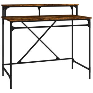 vidaXL Bureau ch&ecirc;ne fum&eacute; 100x50x90 cm bois d'ing&eacute;nierie et fer
