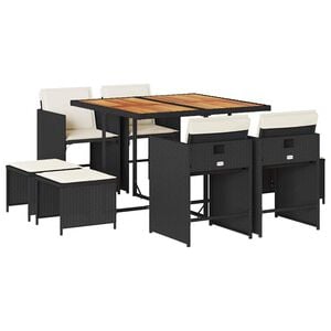 vidaXL Ensemble &agrave; manger de jardin 9pcs coussins noir r&eacute;sine tress&eacute;e