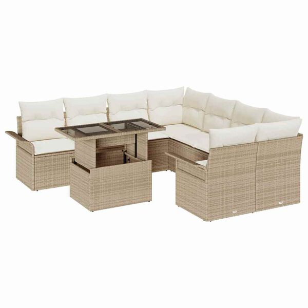 vidaXL Ensemble de canap&eacute; de jardin 9 pcs Beige Poly Rattan