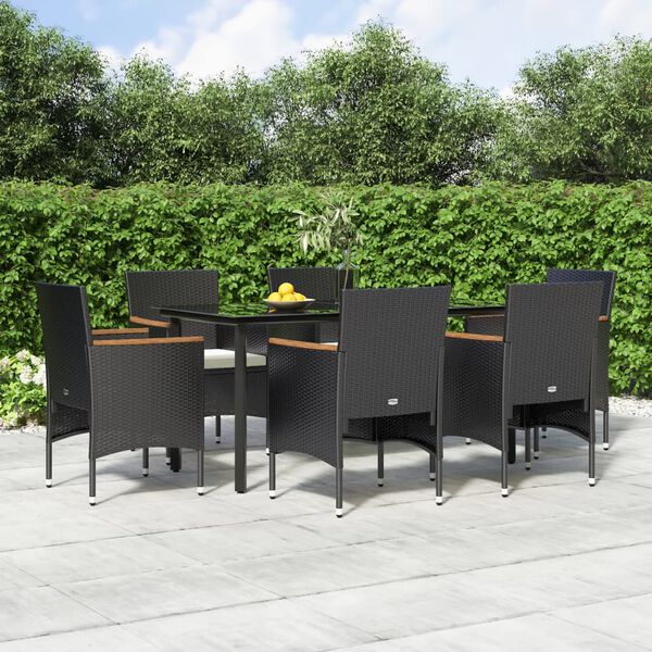 vidaXL Ensemble &agrave; manger de jardin avec coussins 7 pcs Noir