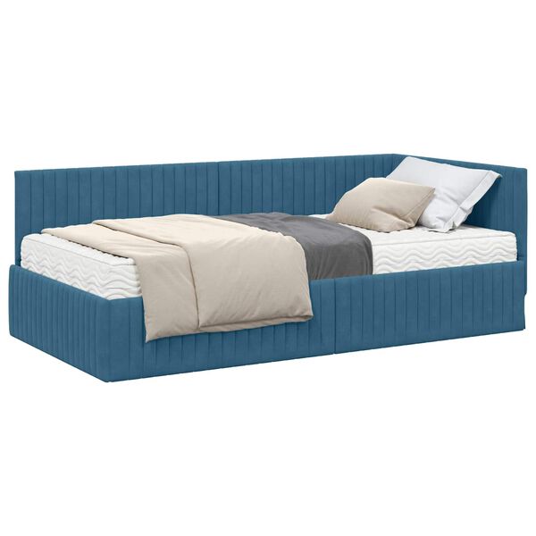 vidaXL Cadre de lit d'angle avec matelas 2 pcs Bleu Velours