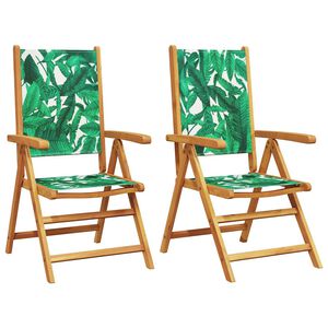 vidaXL Chaises pliantes (lot de 2) en bois d'acacia massif et tissu, motif feuilles