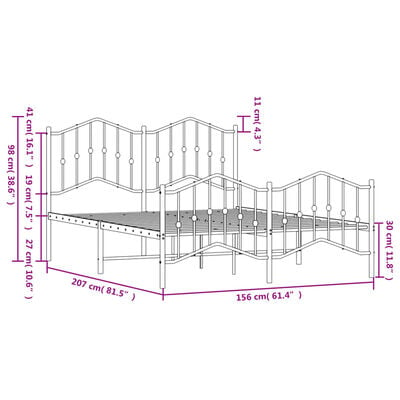 vidaXL Cadre de lit métal sans matelas et pied de lit blanc 150x200 cm