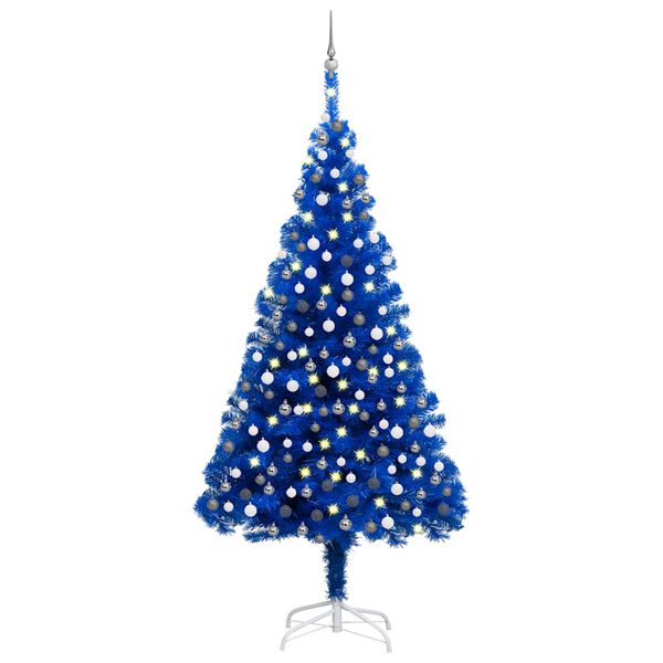 vidaXL Arbre de No&euml;l artificiel pr&eacute;-&eacute;clair&eacute; et boules bleu 210 cm PVC