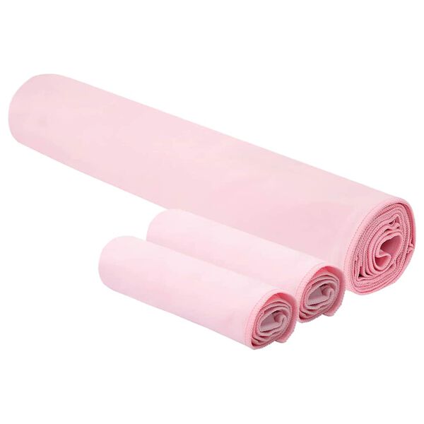 vidaXL Set de serviettes de sport 3 pcs Rose Polyester et Polyamide