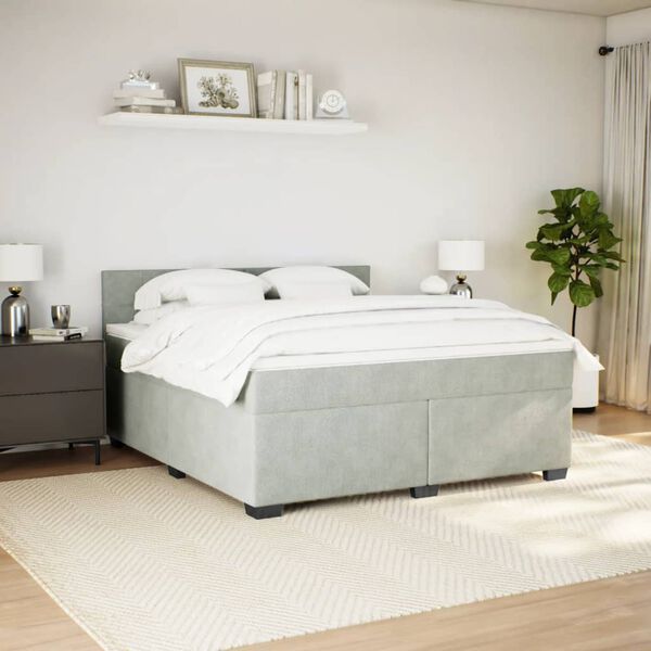 vidaXL Sommier &agrave; lattes de lit et matelas Gris clair 180x200cm Velours