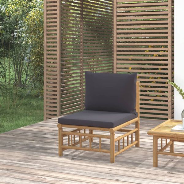 vidaXL Canap&eacute; central de jardin avec coussins gris fonc&eacute; bambou