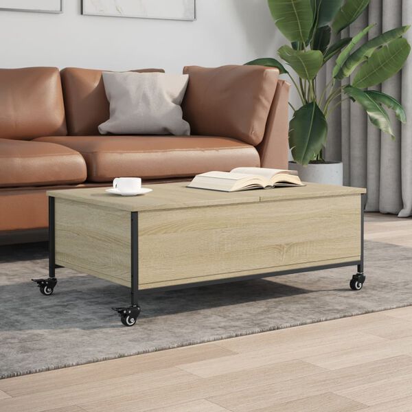 vidaXL Table basse avec roulettes ch&ecirc;ne sonoma bois d'ing&eacute;nierie