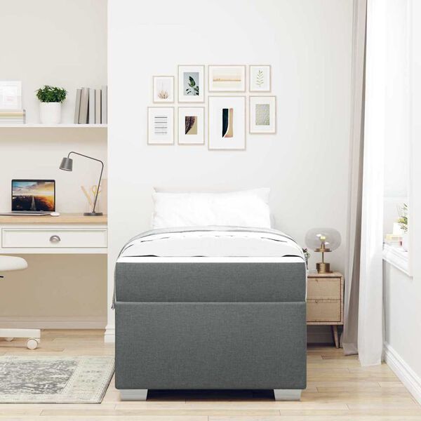 vidaXL Cadre de lit avec matelas Gris fonc&eacute; 90 x 200 cm tissu