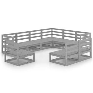 vidaXL Salon de jardin 9 pcs gris bois de pin massif