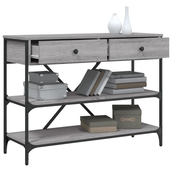 vidaXL Table console avec tiroirs et &eacute;tag&egrave;res gris bois d'ing&eacute;nierie