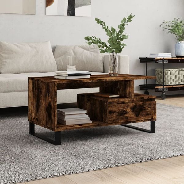 vidaXL Table basse Ch&ecirc;ne fum&eacute; 90x49x45 cm Bois d'ing&eacute;nierie