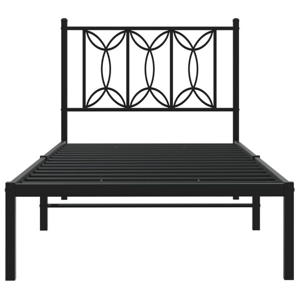 vidaXL Cadre de lit métal sans matelas avec tête de lit noir 90x190 cm