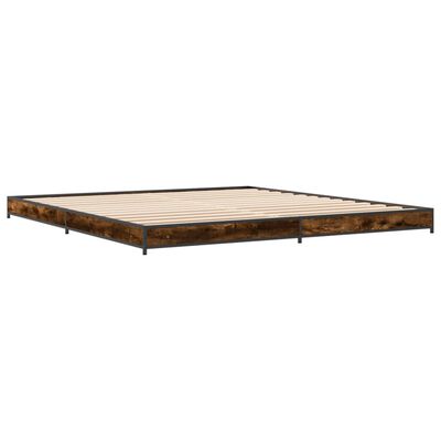 vidaXL Cadre de lit chêne fumé 200x200 cm bois d'ingénierie et métal