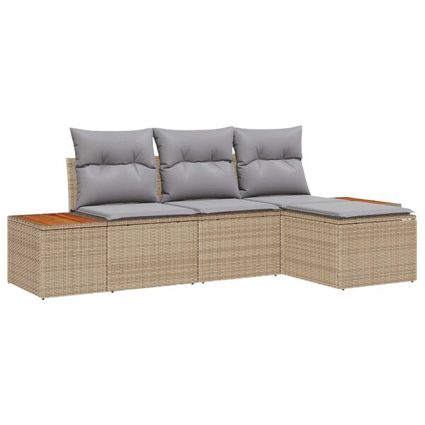 vidaXL Ensemble de canap&eacute; de jardin avec coussin 4 pcs Beige polyrotin