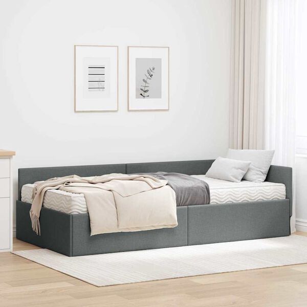 vidaXL Cadre de lit d'angle avec matelas Autre 2 pcs Gris tissu