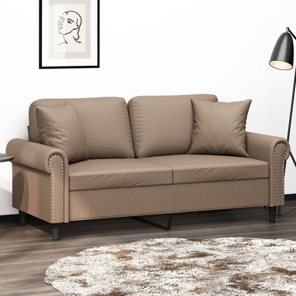 vidaXL Canap&eacute; 2 places et oreillers et coussins Cappuccino 140 cm