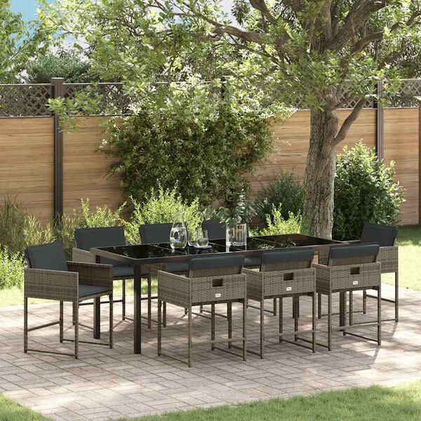 vidaXL Ensemble de salle &agrave; manger pour jardin 9 pcs Gris polyrotin