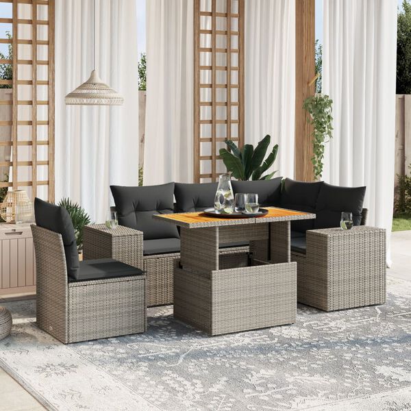 vidaXL Salon de jardin 6 pcs avec coussins gris r&eacute;sine tress&eacute;e