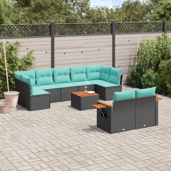 vidaXL Salon de jardin 10 pcs avec coussins noir r&eacute;sine tress&eacute;e