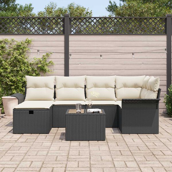 vidaXL Ensemble de canap&eacute; de jardin 7 pcs Noir et Cr&egrave;me polyrotin