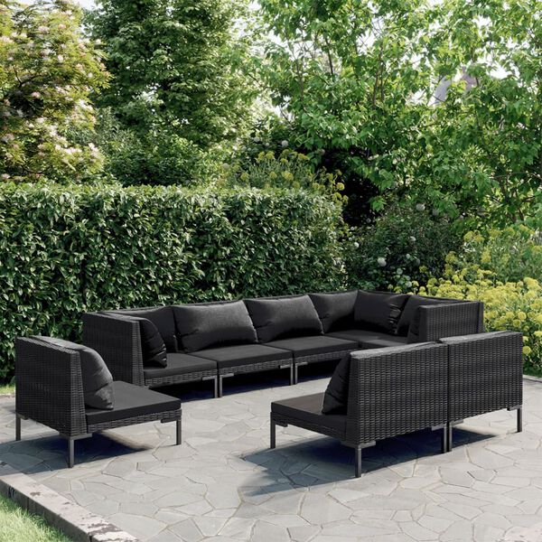 vidaXL Salon de jardin 10 pcs avec coussins Résine tressée Gris foncé