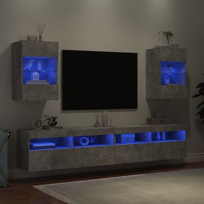 vidaXL Meubles TV muraux et lumières LED 2pcs gris béton 40x30x60,5 cm