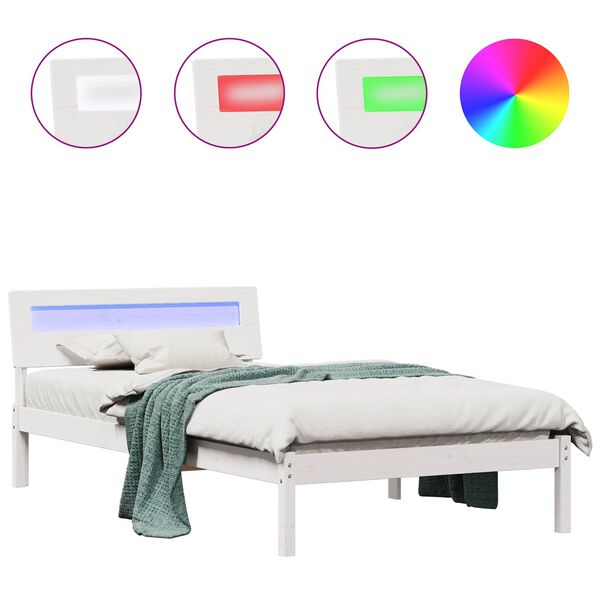 vidaXL Cadre de lit avec t&ecirc;te de lit Blanc 90 x 200 cm Pin massif