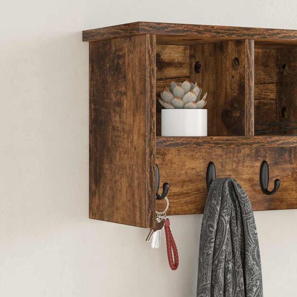 vidaXL Porte-manteau mural avec &eacute;tag&egrave;re Ch&ecirc;ne fum&eacute; 50 x 16 x 26 cm
