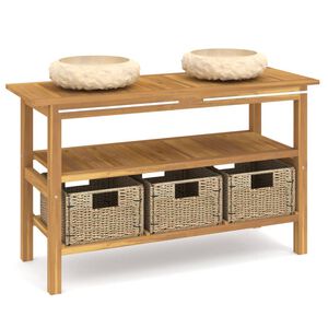 vidaXL Armoire de salle de bain et lavabos en marbre cr&egrave;me Teck massif
