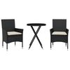 vidaXL Ensemble de bistro avec coussins 3pcs noir r&eacute;sine tress&eacute;e verre