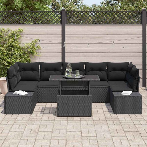 vidaXL Ensemble de Canapés avec coussin 8 pcs Noir polyrotin
