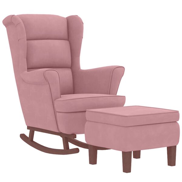 vidaXL Fauteuil à bascule à oreilles en velours rose bois massif