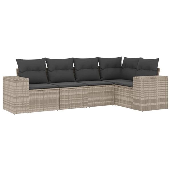 vidaXL Salon de jardin 5 pcs avec coussins gris clair r&eacute;sine tress&eacute;e