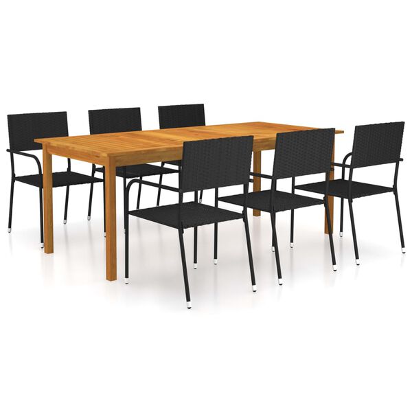 vidaXL Ensemble &agrave; manger de jardin 7 pcs Noir