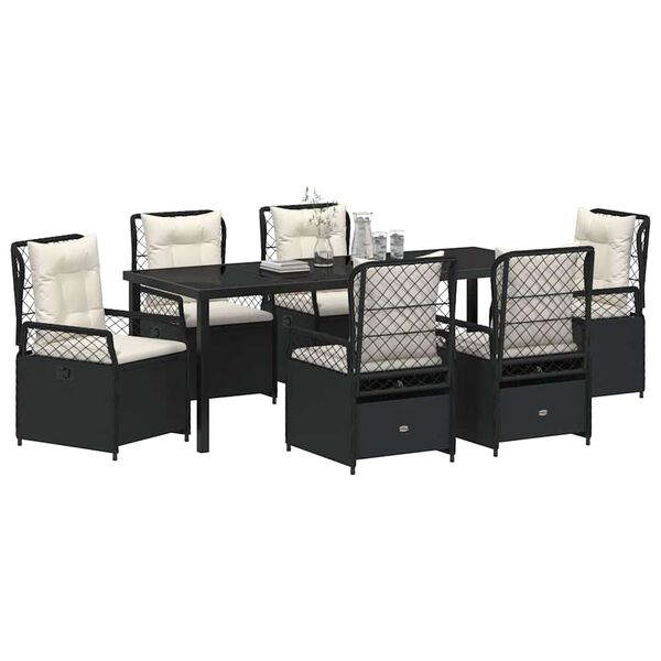 vidaXL Ensemble de salle &agrave; manger pour jardin 7 pcs Noir polyrotin