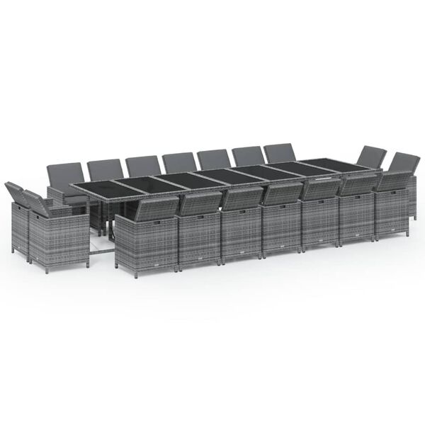 vidaXL Ensemble &agrave; manger de jardin coussins 19 pcs R&eacute;sine tress&eacute;e Gris