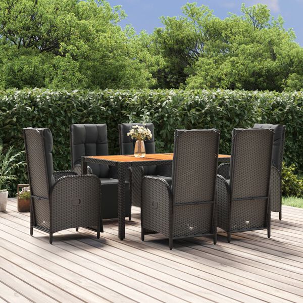 vidaXL Ensemble à manger de jardin coussins 7pcs Noir Résine tressée