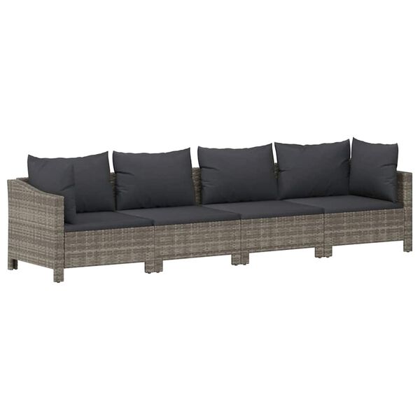 vidaXL Salon de jardin 4 pi&egrave;ces avec coussins en polyrotin gris