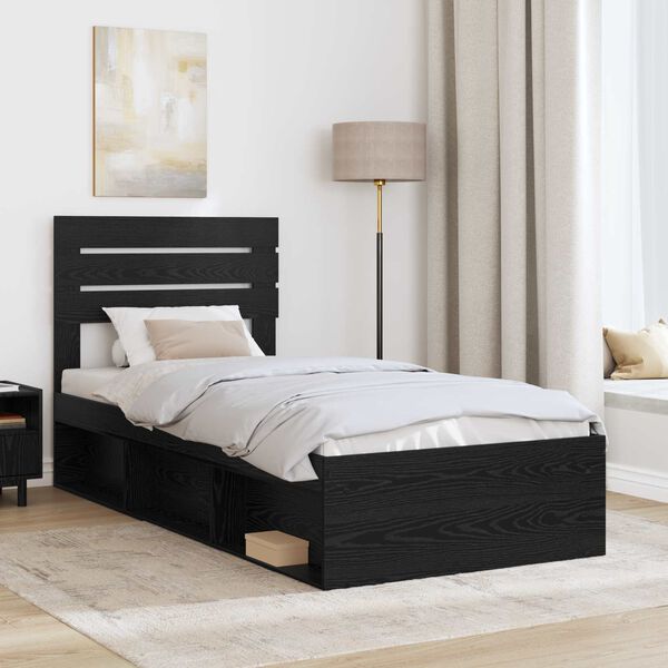 vidaXL Cadre de lit avec t&ecirc;te de lit Noir 90 x 200 cm Pin massif